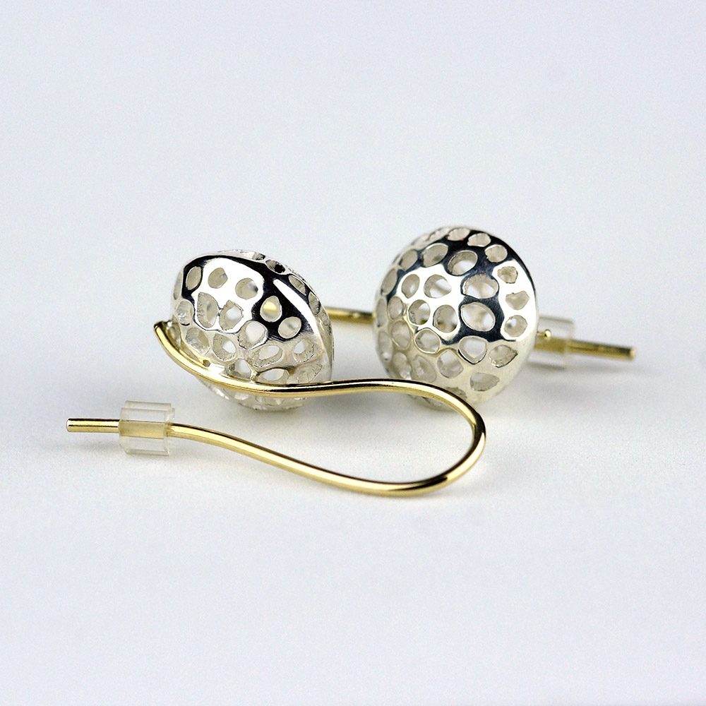 Holed Silver Earrings with Gold Wire