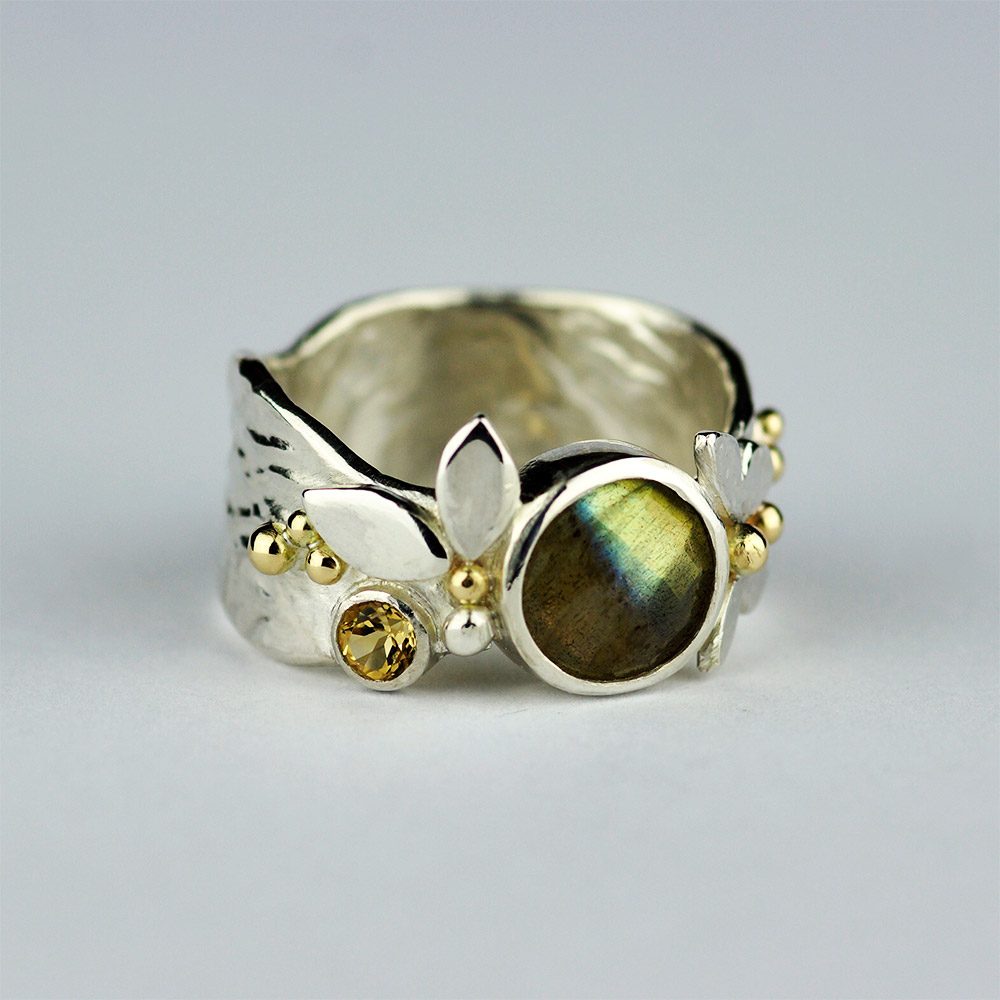 Reticulated Ring with Labradorite and Citrine