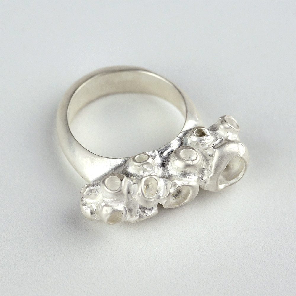 Coral Pods White Silver Ring