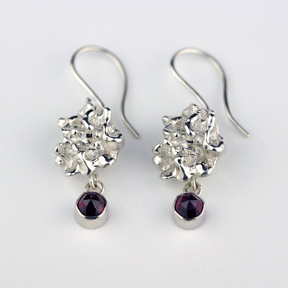 Silver Stone Earrings with Garnet