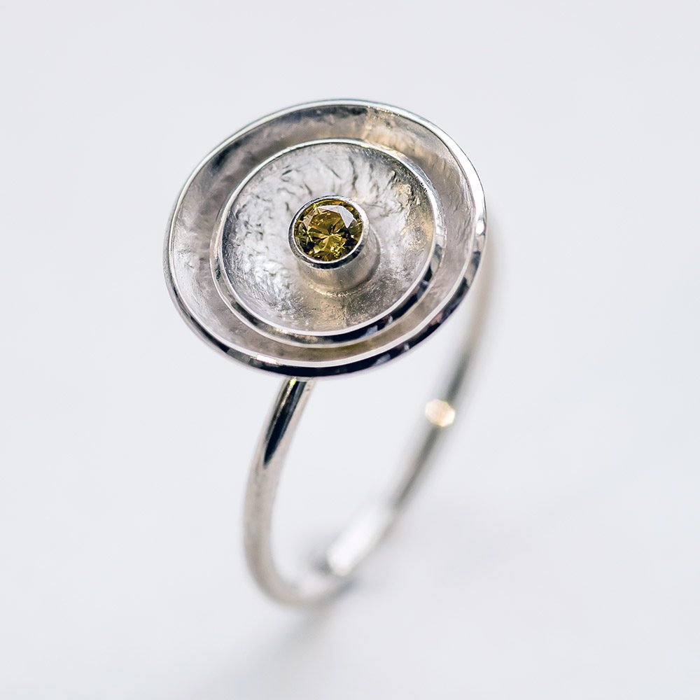 Double Dish Silver Ring with Citrine