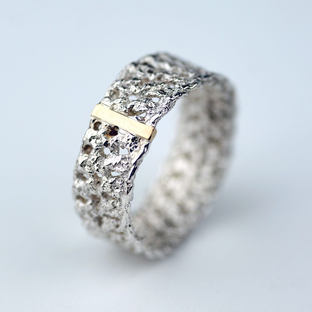 Entwined Silver Ring with Gold Bar Wide