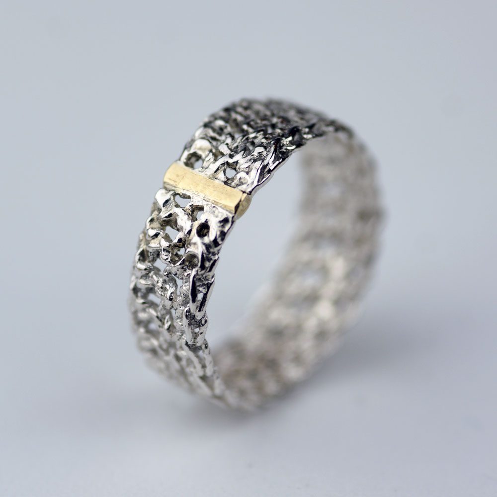 Entwined Silver Ring with Gold Bar Narrow