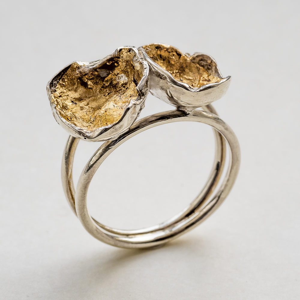 Exploded Cups Silver Ring with Gold Leaf