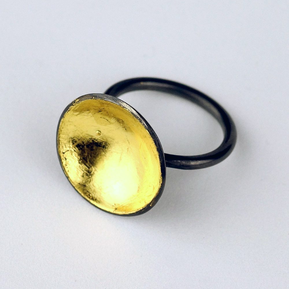 Oxidized Silver Ring with Goldleafed Dish