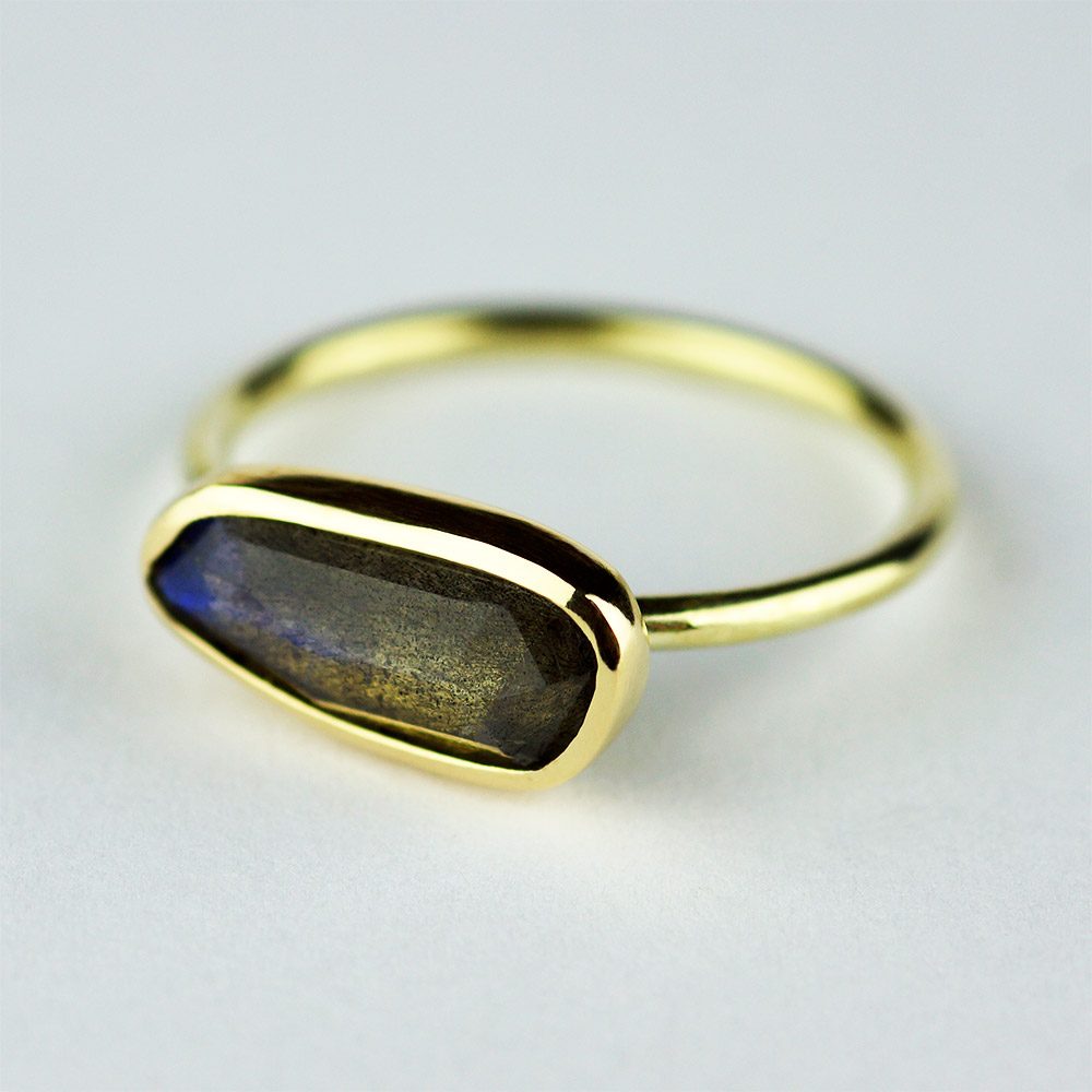 Golden Ring with Faceted Labradorite