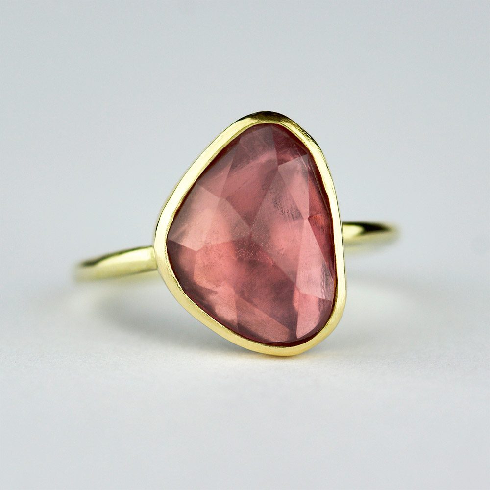 Golden Ring with Rosecut Tourmaline