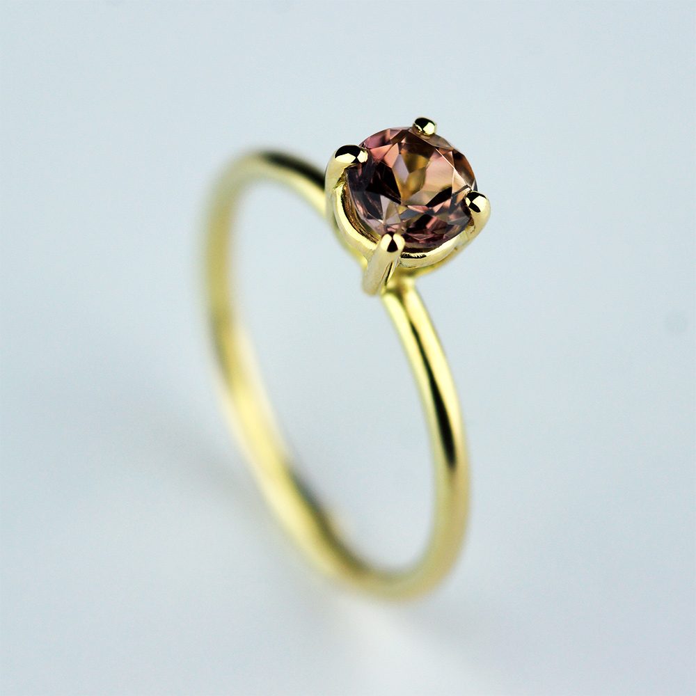 Golden Ring with Tourmaline in Prong Setting